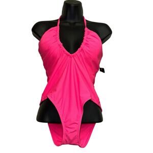 No Boundaries Neon Pink One Piece Swimsuit Medium NWT Halter Monokini